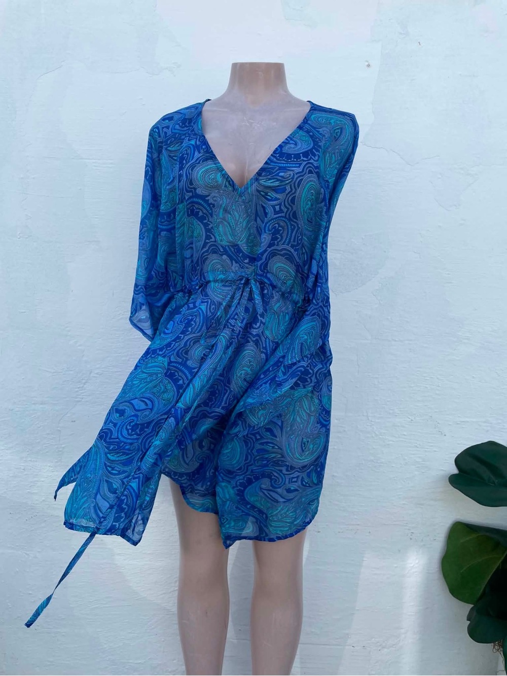 Jessica London Blue & Teal Paisley V-Neck Swim Coverup
